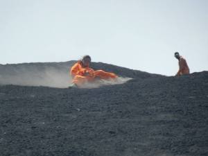 Sliding down the volcano!